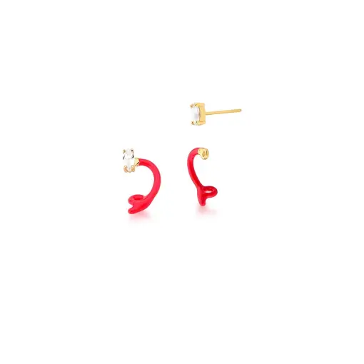 BRINCO EAR JACKET ESMALTADO VERMELHO E CRISTAL BANHADO A OURO