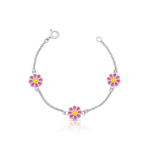 PULSEIRA KIDS DE FLOR ESMALTADA PRATA RODINADA