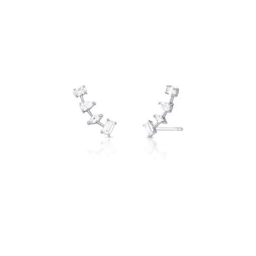 BRINCO EAR CUFF INTERCALADO COM CRISTAIS PRATA RODINADA