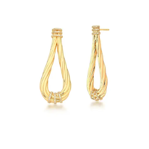 BRINCO DE GOTA TEXTURIZADO E ZIRCÔNIAS BANHADO A  OURO