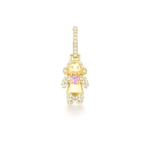 PINGENTE MENINA CRAVEJADO E CRISTAL BANHADO A OURO