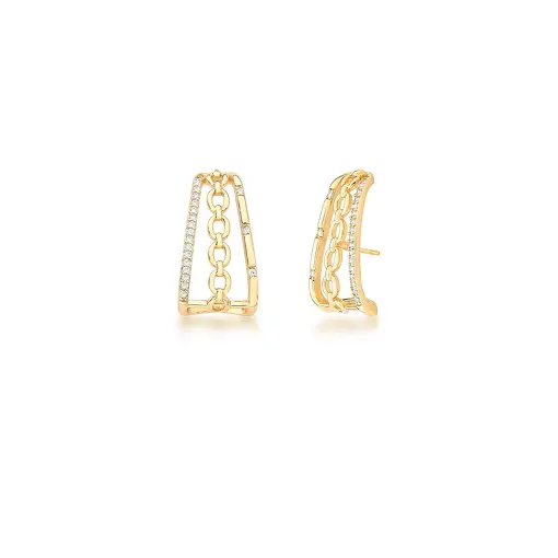 BRINCO EAR HOOK COM ELOS E ZIRCÔNIAS BANHADO A OURO