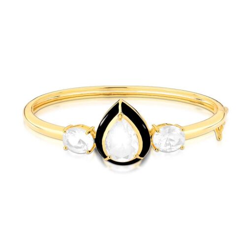 BRACELETE COM CRISTAL DE GOTA E OVAL ESMALTADO BANHADO A OURO