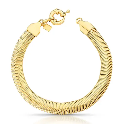 PULSEIRA EM MALHA ESTEIRA LAMINADA LISA E FECHO BOIA