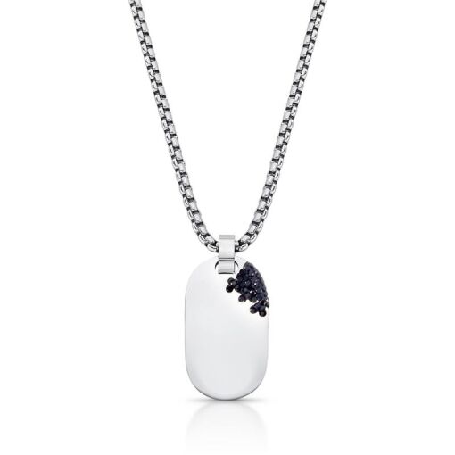 COLAR COM PINGENTE OVAL E ZIRCÔNIAS EM AÇO