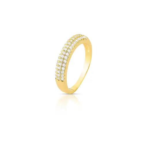 ANEL TRÊS FILEIRAS COM ZIRCÔNIAS BRANCAS BANHADO A OURO