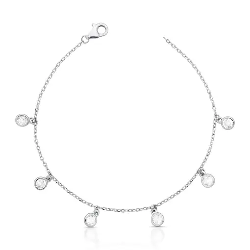 PULSEIRA COM CRISTAIS REDONDOS DISPERSOS PRATA RODINADA