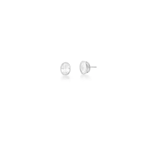 BRINCO OVAL COM CRISTAL BRANCO PRATA RODINADA