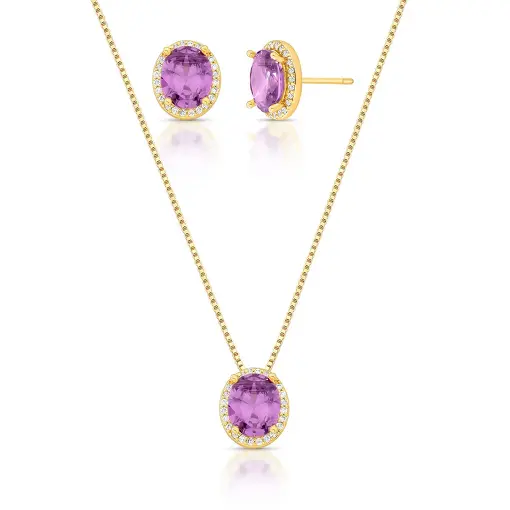 CONJUNTO BRINCO E COLAR COM PINGENTE DE CRISTAL E ZIRCÔNIAS