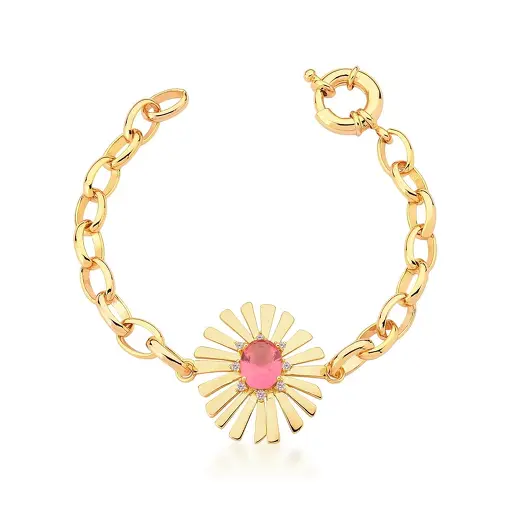 PULSEIRA COM PINGENTE FOLHA ROSA BANHADA A OURO
