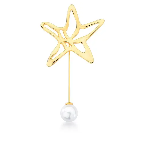 BROCHE DE ESTRELA DO MAR VAZADO COM PÉROLA