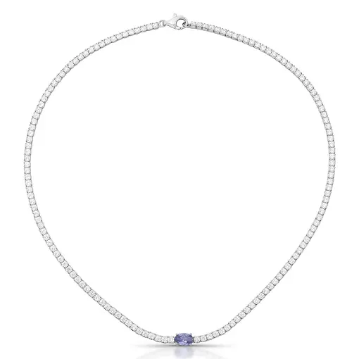 COLAR RIVIERA COM CRISTAIS REDONDOS E OVAL PRATA RODINADA