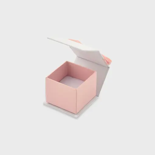 EMBALAGEM DE PAPEL ROSA E BRANCO COM VELUDO PARA ANEL