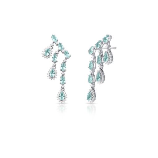 BRINCO EAR CUFF EM PÊNDULO COM CRISTAIS PRATA RODINADA