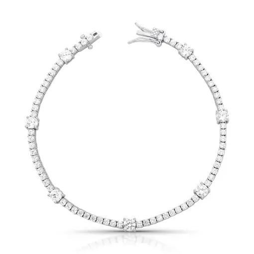 PULSEIRA RIVIERA COM CRISTAIS REDONDOS PRATA RODINADA