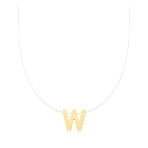 CORRENTE SILICONE COM PINGENTE LETRA "W" LISO BANHADA A OURO