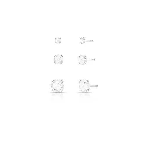 TRIO DE BRINCOS COM CRISTAL REDONDO EM PRATA LISA