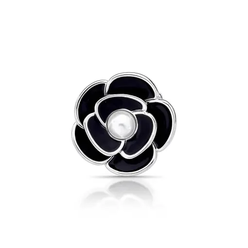 BROCHE DE FLOR COM PÉROLA SHELL BANHADO A RÓDIO