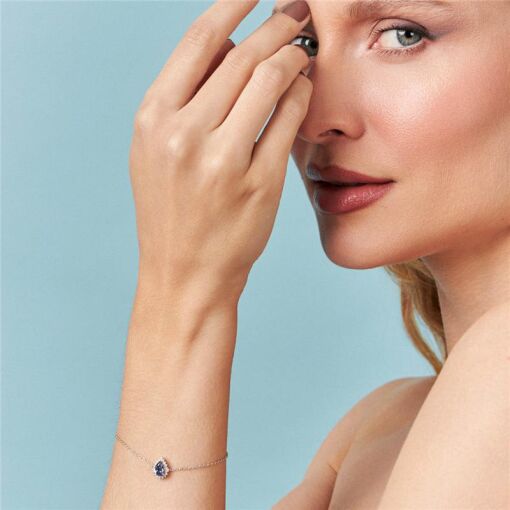 PULSEIRA COM CRISTAL DE GOTA E ZIRCÔNIAS PRATA RODINADA