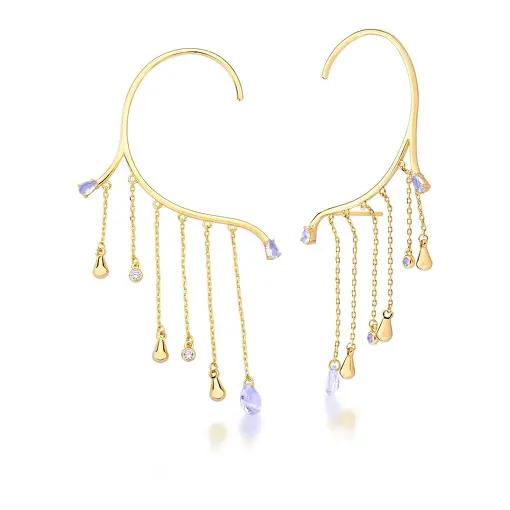 BRINCO EAR CUFF  COM ZIRCÔNIAS AMETISTA LAVANDA BANHADO A OURO