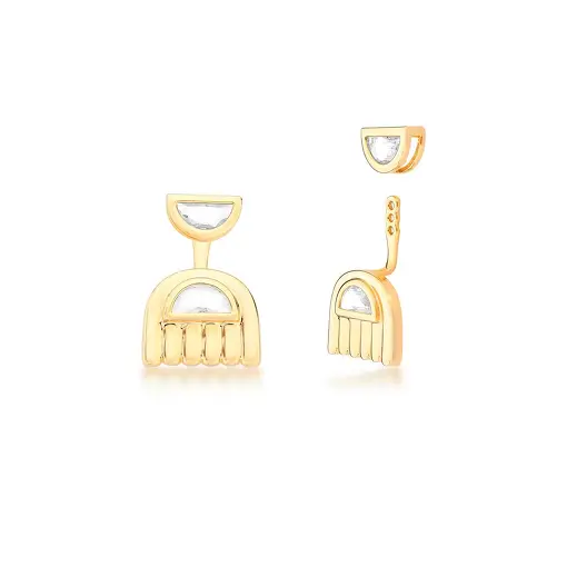 BRINCO EAR JACKET TEXTURIZADO E CRISTAL BANHADO A OURO