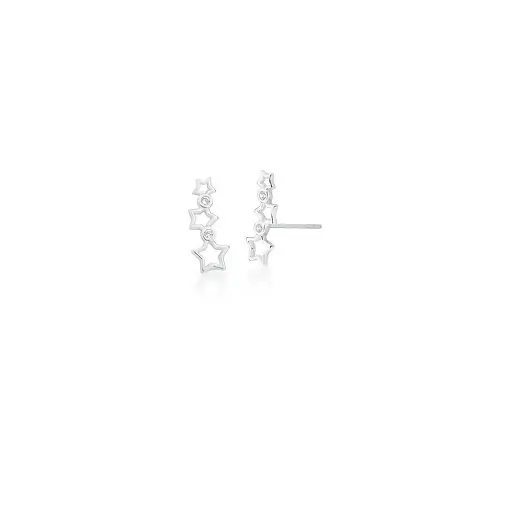 BRINCO EAR CUFF COM ESTRELAS VAZADAS E ZIRCÔNIAS PRATA LISA