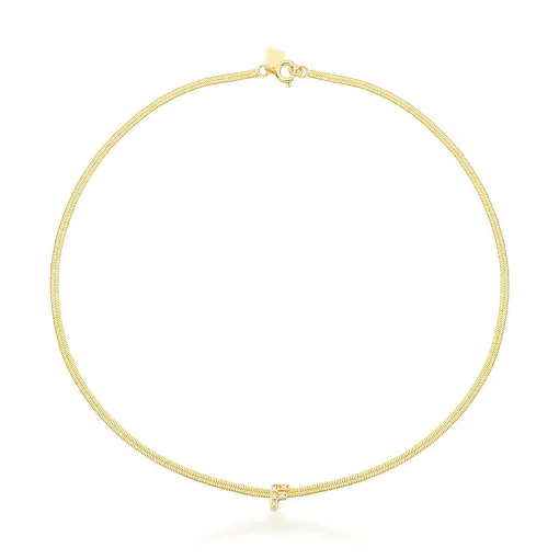 CHOKER LAMINADA COM PINGENTE LETRA "F" BANHADA A OURO
