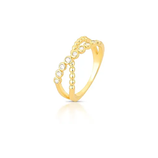 ANEL TRANÇADO EM "X" COM CRISTAIS E ESFERAS LISAS