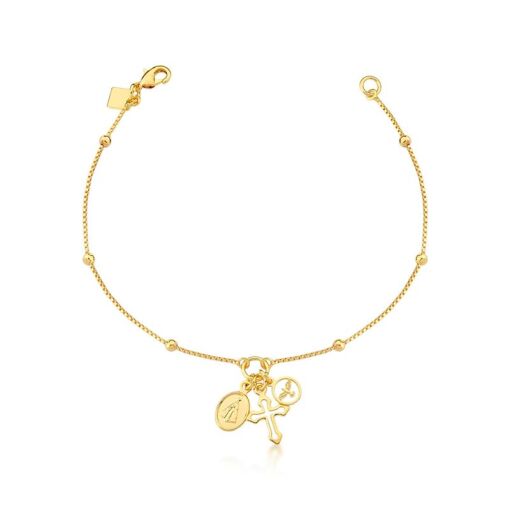 PULSEIRA COM PINGENTES DIVERSOS RELIGIOSOS LISOS BANHADA A OURO