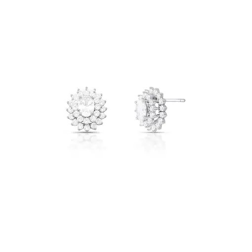 BRINCO DE FLOR VAZADO COM CRISTAIS REDONDOS E OVAL