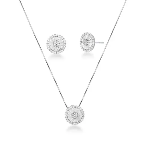 CONJUNTO BRINCO E COLAR COM PINGENTE REDONDO