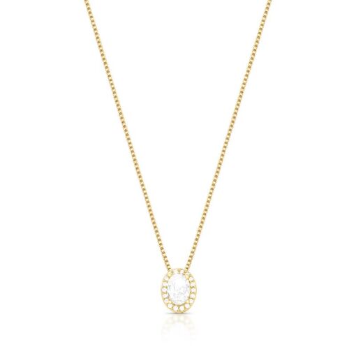 COLAR COM PINGENTE EM CRISTAL OVAL E ZIRCÔNIAS