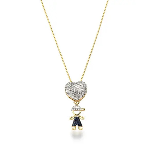 COLAR COM PINGENTE CORAÇÃO MENINO BANHADO A OURO