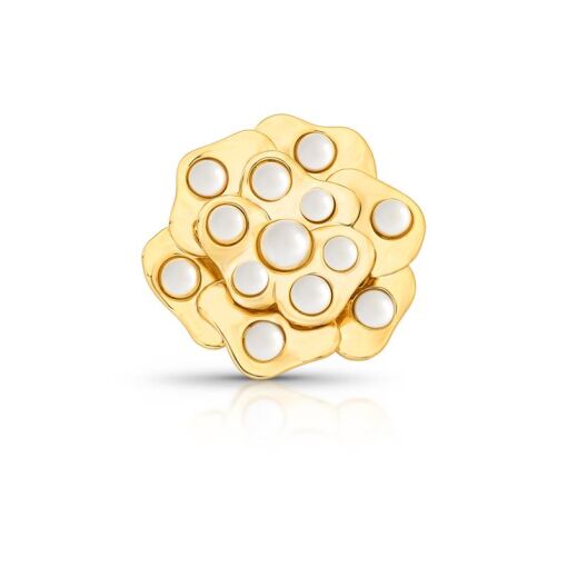 BROCHE DE FLOR CURVO COM PÉROLAS SHELL