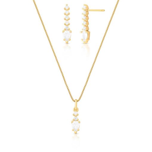CONJUNTO DE BRINCO E COLAR COM PINGENTE DE CRISTAL EM GOTA