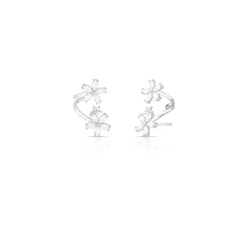BRINCO EAR CUFF DE FLOR COM CRISTAL PRATA LISA