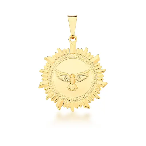 PINGENTE REDONDO ESPIRITO SANTO TRABALHADO  BANHADO A OURO