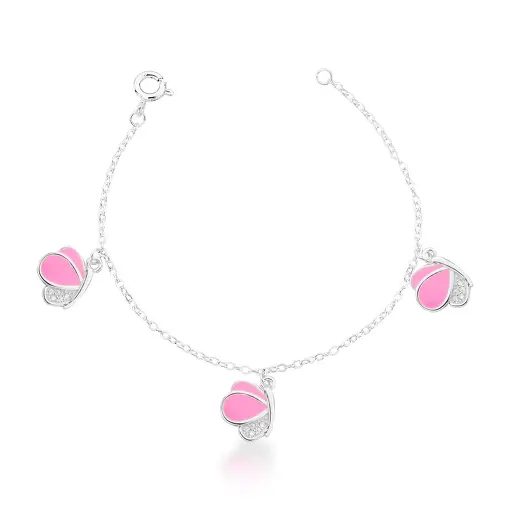PULSEIRA KIDS COM TRÊS PINGENTES DE BORBOLETAS PRATA LISA