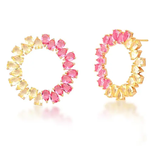 BRINCO REDONDO VAZADO COM CRISTAIS DE GOTA BANHADO A OURO