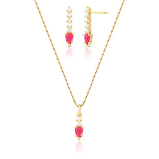 CONJUNTO DE BRINCO E COLAR COM PINGENTE DE CRISTAL EM GOTA