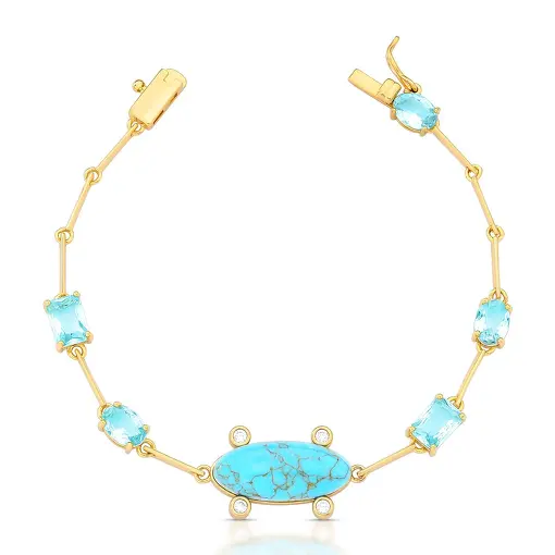 PULSEIRA COM PINGENTE DE PEDRA RECONSTITUÍDA E CRISTAIS