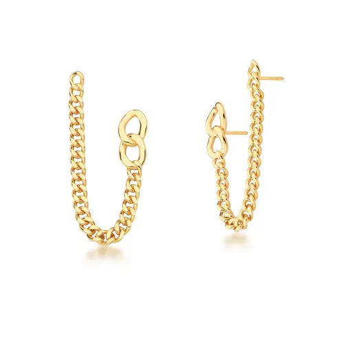 BRINCO EAR LINE SEGUNDO FURO ELOS GROUMET BANHADO A OURO