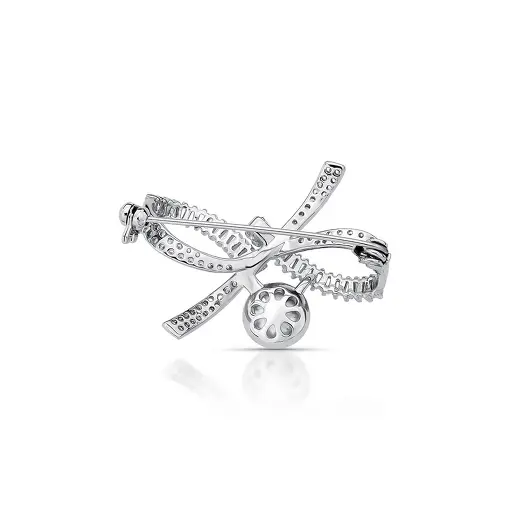 BROCHE DE LAÇO COM PÉROLA SHELL  BANHADO A RÓDIO