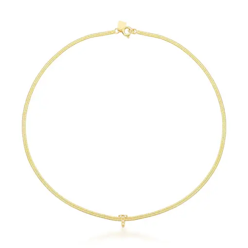 CHOKER LAMINADA COM PINGENTE LETRA "T" BANHADA A OURO