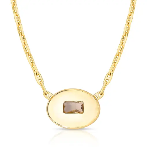 COLAR COM PINGENTE OVAL EM CRISTAL RETANGULAR