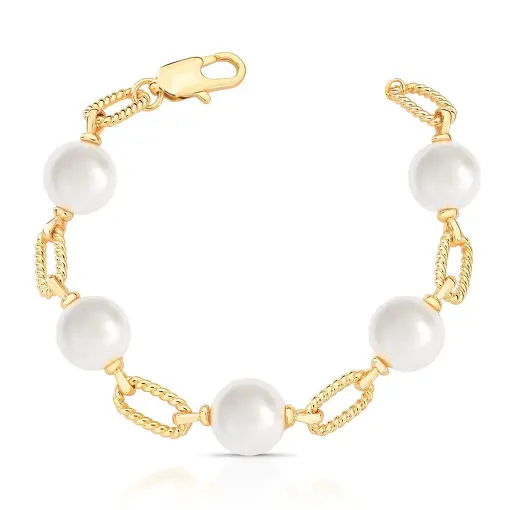 PULSEIRA COM ELOS OVAIS VAZADOS E PÉROLAS SHELL