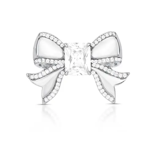 BROCHE DE LAÇO COM CRISTAL E ZIRCÔNIA BANHADO A RÓDIO