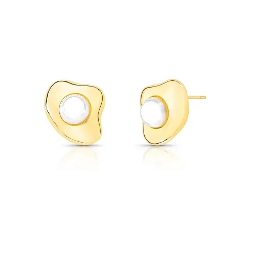 BRINCO CURVO COM PÉROLA SHELL BANHADO A OURO