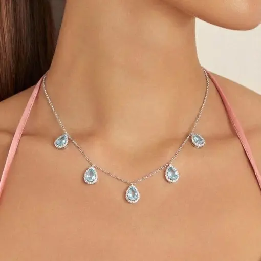 COLAR COM PINGENTES DE GOTAS EM CRISTAIS E ZIRCÔNIAS