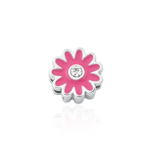 PINGENTE ESTEIRA KIDS DE FLOR ESMALTADA ROSA E ZIRCÔNIA